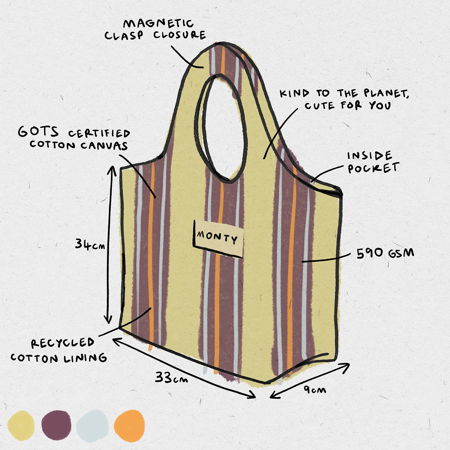 Oval Organic Cotton - Plum & Custard - Image 6
